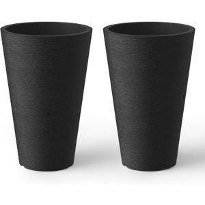 Kante Tall Round Planter Set of 2, 13 Inch Tall Decorative Planter Pots for Outdoor Indoor Garden Patio Front Porch (Black)