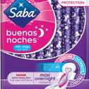 Saba Buenas Noches Overnight Maxi Pads with Wings, Built for Absorption Distribution and Protection, The Ultimate Overnight Feminine Care Pad for Women, 60 Pads 120 Count (6 Packs of 20)
