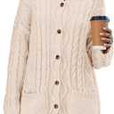 Saodimallsu Womens Cable Knit Cardigan Sweaters Fall Oversized Long Sleeve Button Open Front Knit Sweater Coats (Brown)