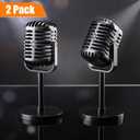 Chivao 2 Pack Retro Microphone Props Model Vintage Stage Table Decor Plastic Fake Microphone Antique Decor Stand Costume Prop for Party Toy(Black,Classic)