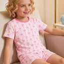 Mikrdoo Girls Pajamas 2-Piece Summer Soft Cotton Short Sleeve Toddler Sleepwear Snug Fit PJs for Kids Size 2-14 Years (Pink)