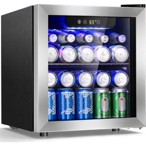 Antarctic Star Beverage Cooler Holds Up to 48 Cans & 12 Wine Bottles, Stainless Steel Glass Door Drink Fridge with Digital Display and Electronic Temperature Control, Silver