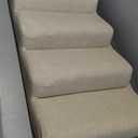 Senneny Imitation Linen Faux Leather Dog Stairs, for Pets up to 150 lbs, Waterproof, Scratch Resistant Pet Steps/Stairs with High Density Foam and Detachable Wooden Legs, Light Beige Linen, 5 Step