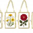 Pressed Flower Frames with Tweezers,Wall Hanging Double Glass Frames 2x3 with Metal Chain for Dried Flowers Plants,Floating Photo Frame for Display Gallery Artwork,Golden, 4 Pack
