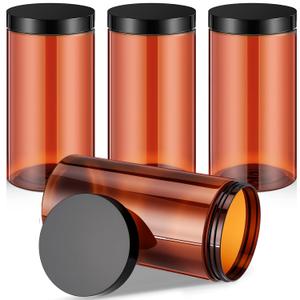 Patelai 4 Pieces Round Wide-mouth Leak Proof Plastic Container Jars with Lids for Travel Storage Makeup Beauty Products Face Creams Oils Salves Ointments DIY Making(32 Ounce,Amber)