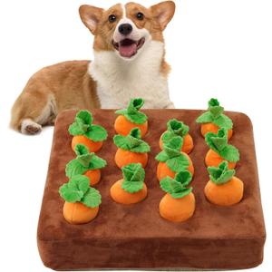 Interactive Dog ToysCarrot Snuffle Mat for Dogs Plush Puzzle Toys 2 in 1 Non-Slip Nosework Feed Games Pet Stress Relief with 12 Carrots