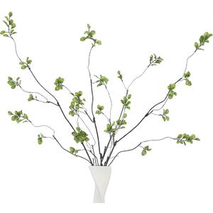 4 Pcs 38.5" Tall All-Green Artificial Branches with Leaves, Realistic Faux Ficus Greenery Stems, Bendable Fake Plant Twigs for Tall Floor Vases, Home Centerpiece, Office & Spring Decor