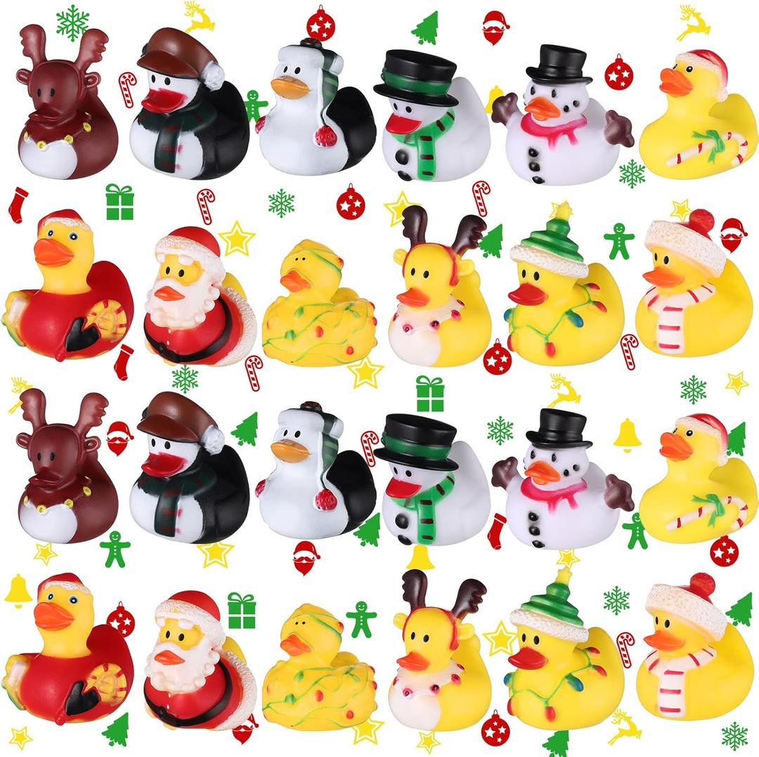 Sratte 24 Christmas Rubber Duck Bulk, Mini Santa Rubber Duck Bath Toys Assorted Xmas Party Decorations for Christmas Party Favors Stocking Stuffers Gifts for Coworkers Class (Lovely Style)