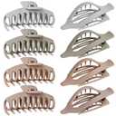 Flat Hair Claw Clips: 8 Pack 4.3 Inch Neutral Matte French Concord & Large Round Claw Clips Set for Women with Thick/Thin Hair, Non-Slip Extra Hold Jaw Clips for Lay Down/Drive/Daily Use