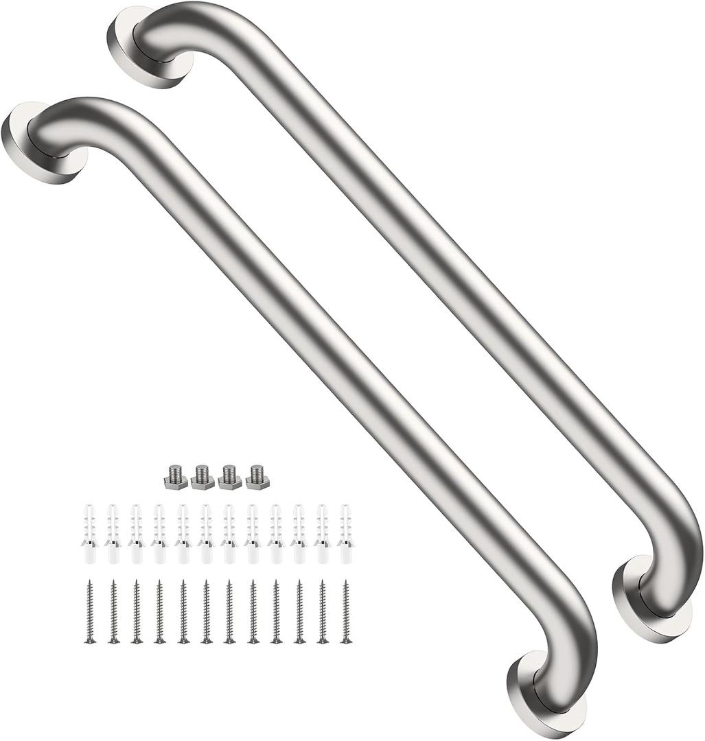 Satin Brushed Nickel Grab Bar 24 Inch x 1-1/2" Diameter, iMomwee 2 Pack Stainless Steel Bathroom Handrail, Safety Rail Shower Mobility Aid, Balanced Support Assist Handle for Elderly Seniors Disabled