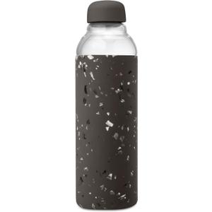 W&P Porter Glass Water Bottle w/Protective Silicone Sleeve | Terazzo Charcoal 20 Ounces | On-the-Go | Reusable Bottle for Coffee, Tea and Water | Portable