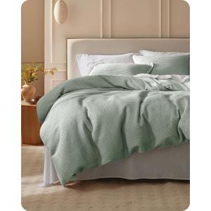 Bedsure Cotton Duvet Cover King - 100% Cotton Waffle Weave Sage Green Duvet Cover King Size, PureWoven Breathable Bedding Set for All Season, 3 Pieces, 104"x90"