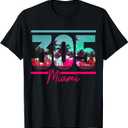 Miami 305 Area Code Florida Vintage Palm Trees Pride Retro T-Shirt Small, M