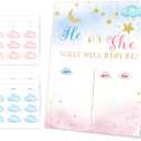 Gender Reveal Signature Sign Board with Stand, Pink & Blue Clouds Guess He Or She Game, 72 Clouds Pink Blue Boy Girl Voting Stickers, Cast Your Vote Game for Guests, For Baby Shower Party (001)