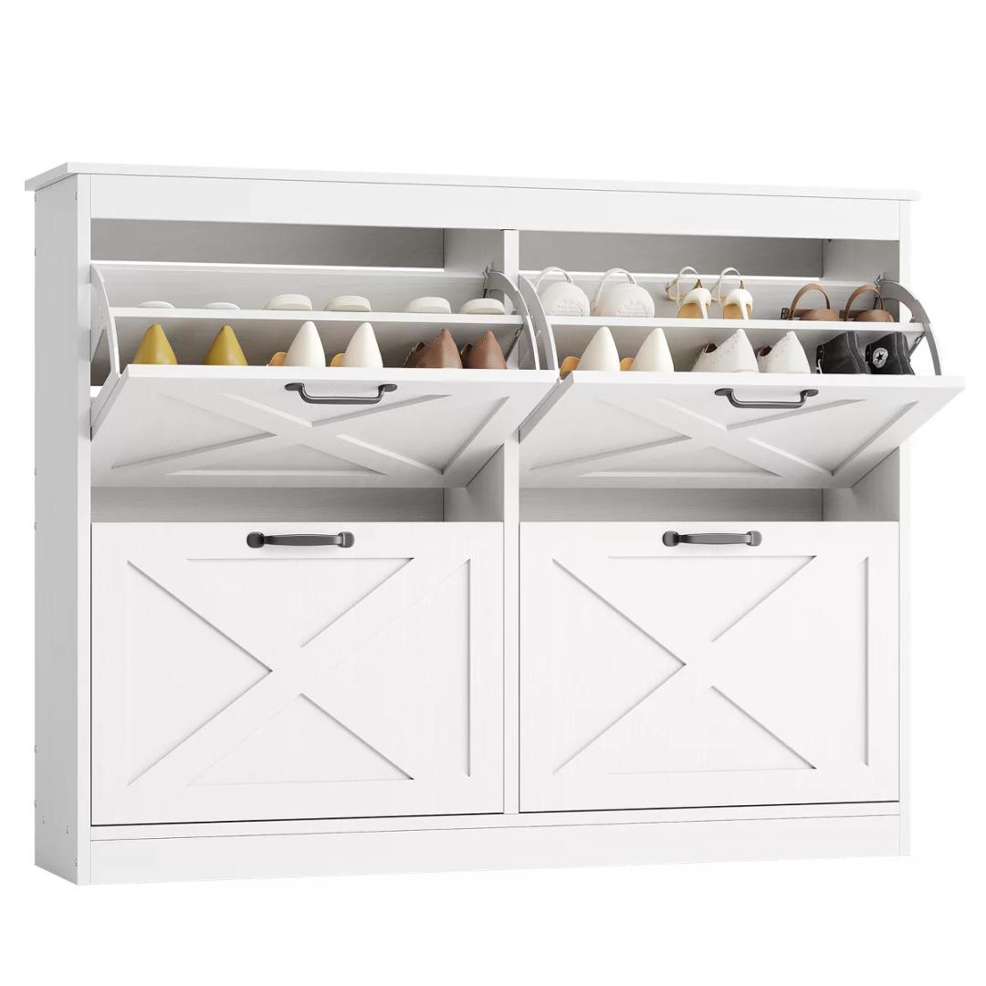 Garvee Shoe Storage Cabinet with 4 Flip Drawers, Shoe Storage Organizer Cabinet, Freestanding Wood Shoe Rack Cabinet for Entryway, Hallway, Foyer