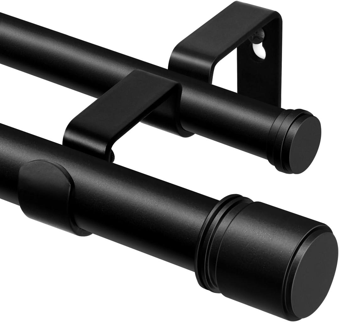 Double Curtain Rod 72 to 144 Inch, HOTOZON 1 Inch Heavy Duty Double Curtain Rods for Windows 60 to 140 Inches(5-11.6 ft), Telescoping Drapery Rod with Simple End Finials, Black