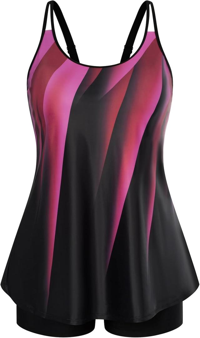 Hanna Nikole Women's Tankini Swimsuits Two Piece Tummy Control Bathing Suit Modest Swim Top with Shorts Plus Size Swimwear (Black), 26W