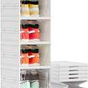 Shoe Storage Organizer Box 6-Tier Foldable Collapsible Stackable Shoe Rack Bins, Fit Size 12, No Assembly, for Men and Women