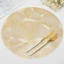 Gold Round Placemats Set of 6 Metallic Pressed Vinyl Place Mats for Dining Table Centerpiece Decor Ginkgo Leaf Table Mats Non Slip Heat Resistant 15 Inch