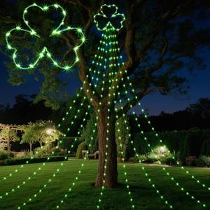 Glooglitter St Patrick's Day Shamrock Lights Outdoor Decor 11.5ft Irish Green Waterfall Lights Irish Shamrock Green LED USB Powered for Tree Yard Patio Wall Porch Party Favors Outside Decorations
