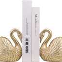 Swan Decorative Bookends,Resin Book Ends for Shelves,Unique Gold Book Holders,Heavy Duty Swan Decor for Home Office Desk Bookshelf,Set of 2,Gifts for Anniversary