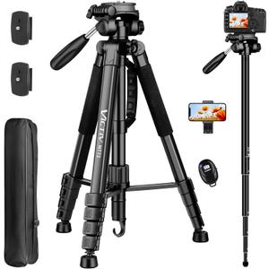 Tripod for Camera, 72" Tall Camera Tripod Monopod with Remote, Professional Heavy Duty Compact Camera Stand for Phone,DSLR, Spotting Scope, Telescope, Binocular (72 INCH, Black)