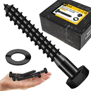 Mywish (25Sets) 1/2" x 3" Lag Bolts, 304 Stainless Steel 1/2 inch Lag Screws Bolts for Wood, Heavy Duty Hex Head with Flat Washers Bolt Kit, Black Oxided