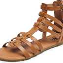 Trary Women's Sandal, Comfortable Gladiator Sandals Ankle Strap Flats Sandalias Para Mujer Beach Sandals Wide Width Open Toe Cross Strappy Sandals for Women Dressy Summer (10, Brown)