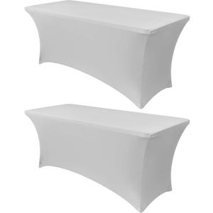 Obstal 6ft Stretch Spandex Table Cover for Standard Folding Tables - Universal Rectangular Fitted Tablecloth Protector for Wedding, Banquet and Party, 72L x 30W x 30H Inches, Silver, 2pc