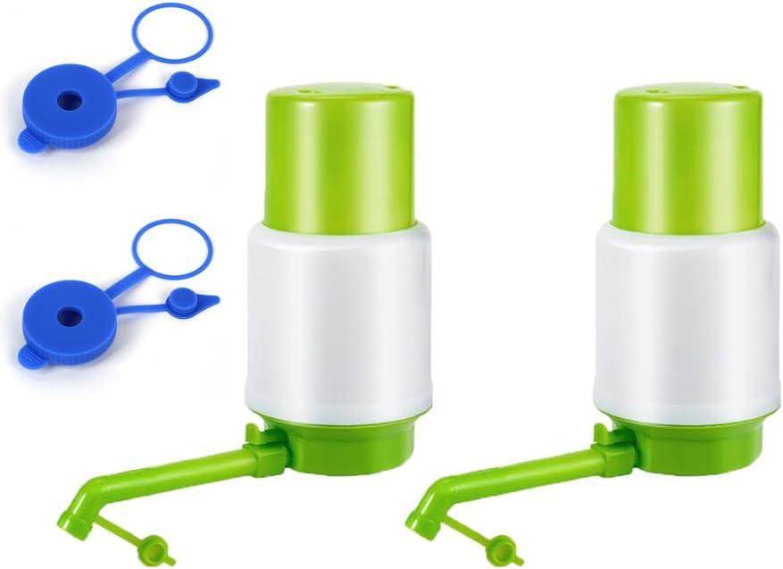2 Pack Manual Water Pump Portable Water Bottles Dispenser with Water Jug Cap Drinking Water Hand Press Pump for 3 & 5 Gallon Water Jug 5Gal Plastic Crown Cap Reusable Water Bottle Container