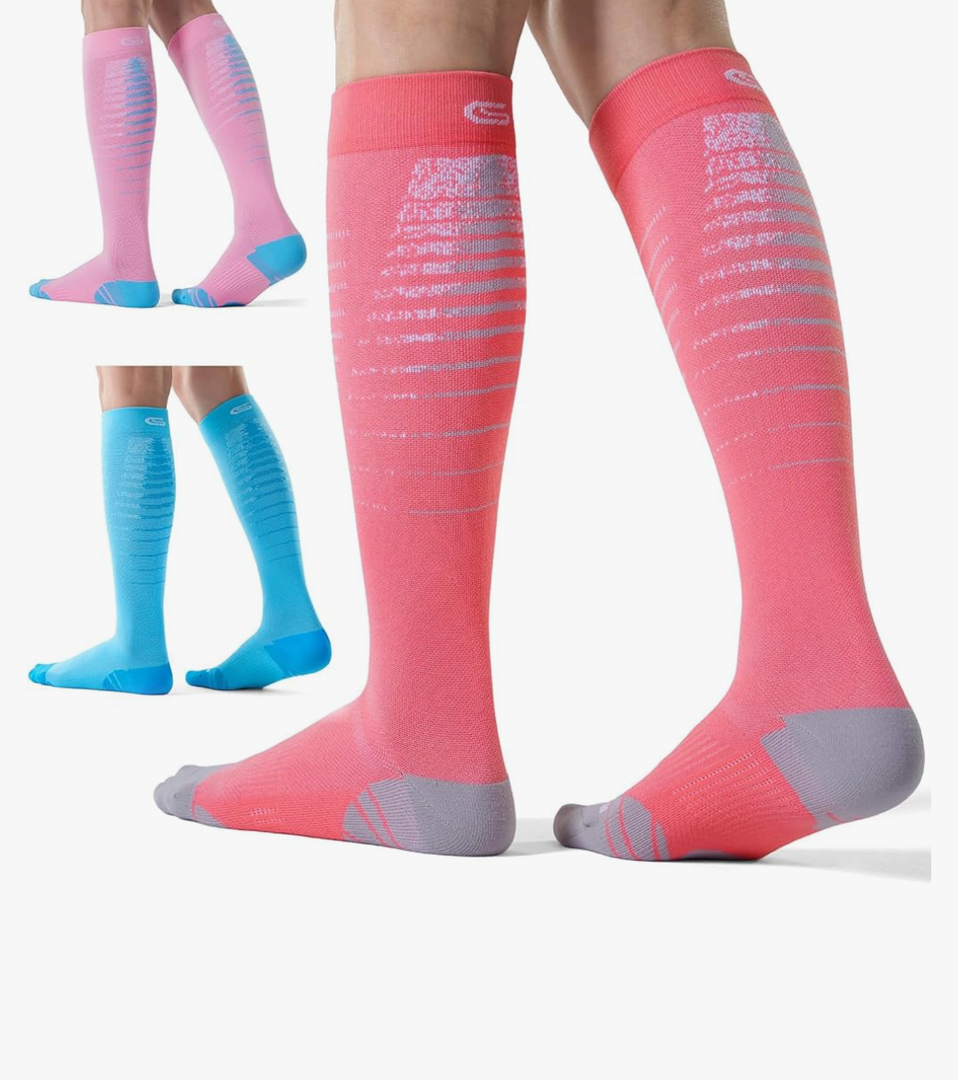 CelerSport 3 Pairs Compression Socks for Men and Women 20-30 mmHg Running Support Socks Size XL