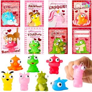 JOYIN 29 PCS Pink Valentines Cards with Animal Popping Eyes Keychains for Gifts Party Favor, Classroom Exchange Prize, Valentine’s Greeting Cards