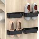 Wall Mounted Shoes Rack 4Pack with Sticky Hanging Strips, Plastic Shoes Holder Storage Organizer,Door Shoe Hangers (SM03-Black-4)