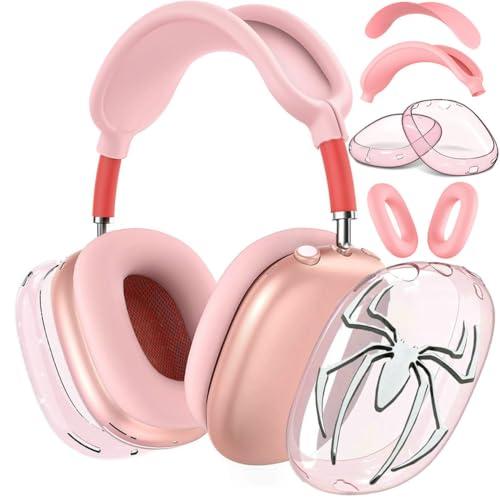 [4 in 1] Case Cover for AirPods Max Headphones (2024/2020) Ear Pad Case Cover/Headband Cover/Ear Cups Cover for Apple AirPods Max Headphones (Pink Case Sets)