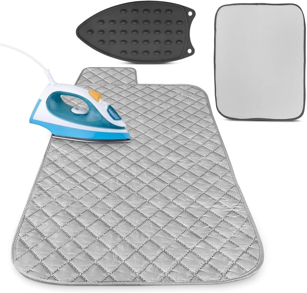 Portable Ironing Mat for Table Top - 39.8" X 18.3" Ironing Pad for Table with Magnetic Edges & 4-Layer Heat Protection, Silicone Iron Rest Pad - Foldable Fabric Mat for Washer, Dryer & Countertop