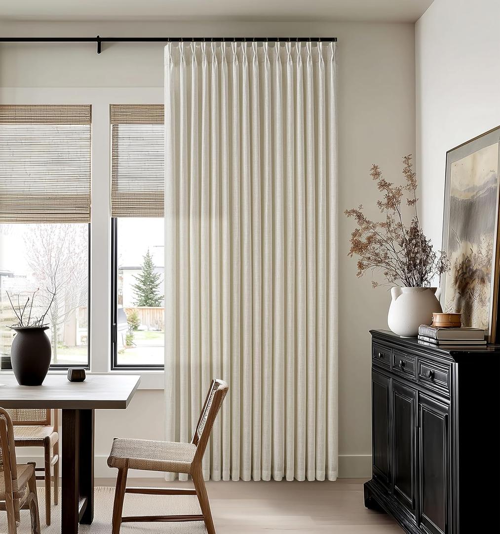 Neutral Beige Linen Curtains 84 Inches Long 2 Panels Set Pinch Pleated Flax Burlap Drapes for Living Room Bedroom Dining Pinch Pleat Back Tab Light Filtering Farmhouse Window Curtains 84 Inch Length