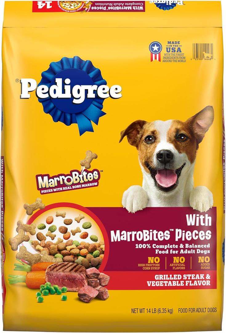 Pedigree with MarroBites Pieces Adult Dry Dog Food, Grilled Steak and Vegetable Flavor, 14 lb. Bag