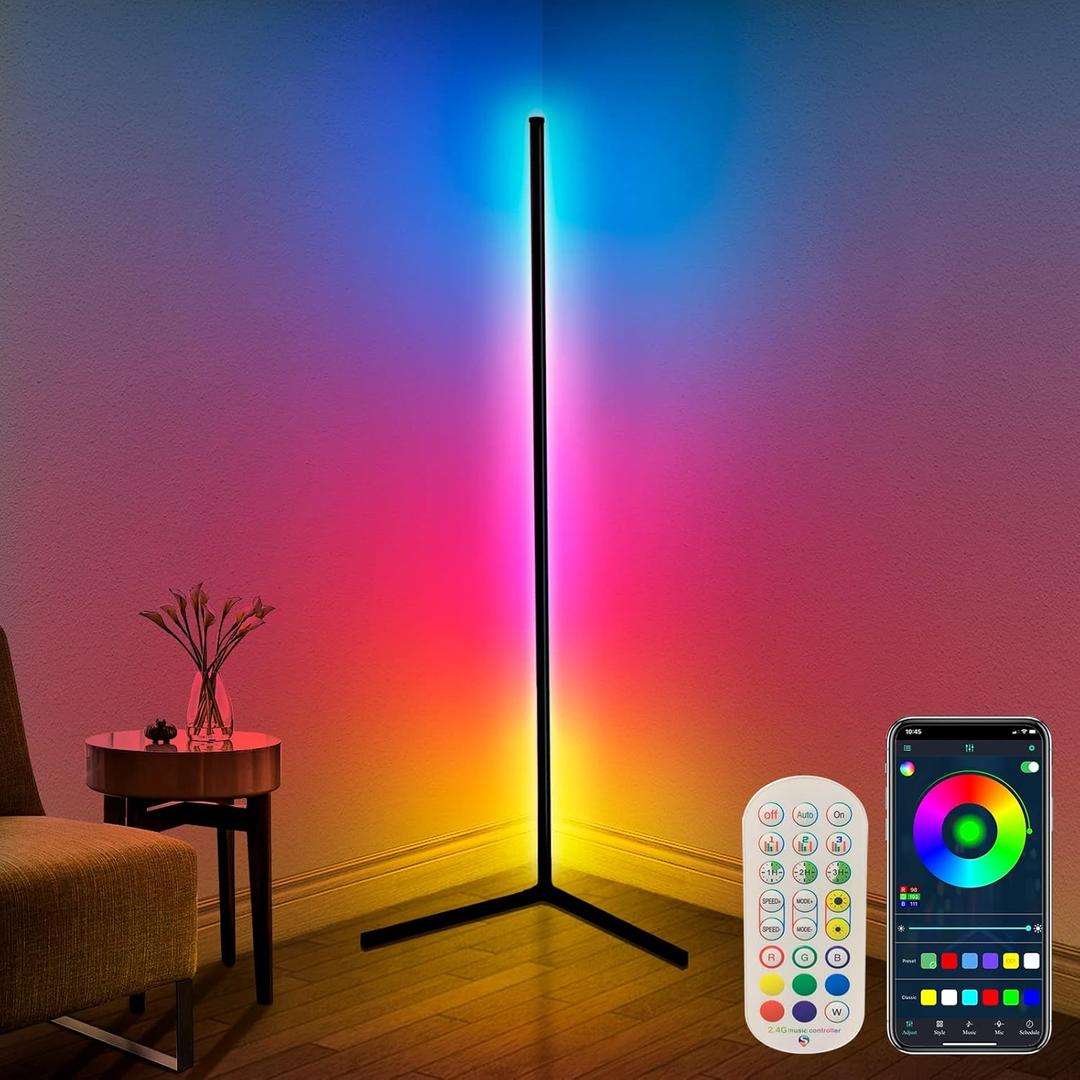 Corner Floor Lamp, 65” Color Changing LED Floor Lamp with Music Sync,Modern Mood Lighting Corner Lamp with Remote & App Control, Creative DIY Mode & Timing,RGB Floor Lamp for Living Room Gaming Room
