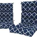 LVTXIII Outdoor Seat/Back Chair Cushion Patio Tufted High Back Cushion, Seasonal Replacement Rocking Chair Cushion with Ties (22" W x 20D, Set of 2, Geomentry Navy)