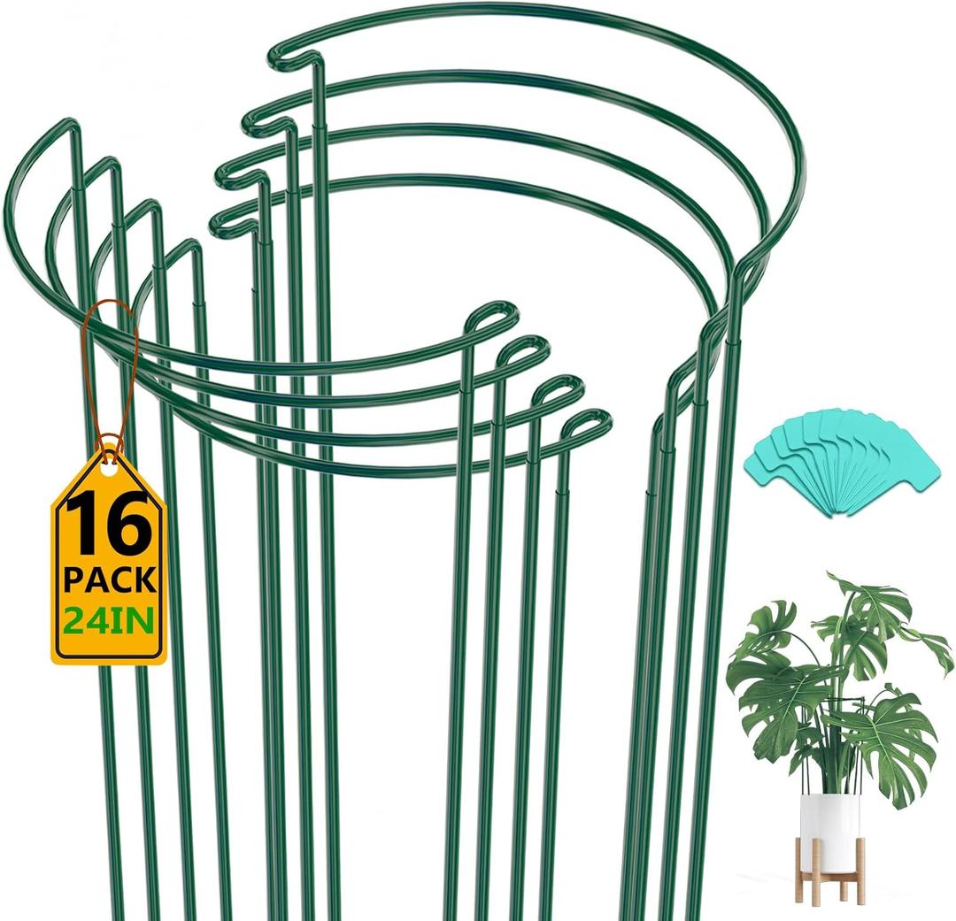 Breeze Touch 16 Pack Plant Support Stakes, 24 Inch Plant Stakes for Outdoor Plants, Peony Cage with 15 Pcs Green Lables, Peony Cages and Supports, Peonies Support Cages Flower Stakes for Plants