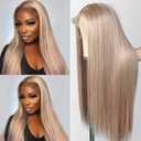 Munx Ash Blonde Straight Human Hair Wig Pre Plucked Real Ear To Ear 13x6 Lace Front Glueless Wig Bleached Invisible Knots Wear and Go 180% Density 18Inch HD Transparent Colored Frontal Wigs