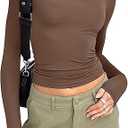 Women's Long Sleeve Shirts Slim Fit Going Out Crop Tops Casual Solid Color Crew Neck Tee Tight Streetwear M