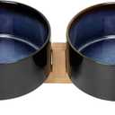 SPUNKYJUNKY Ceramic Dog and Cat Bowl Set with Wooden Stand, Modern Cute Weighted Food Water Set for Small Size Dogs (13.5OZ) & Medium Sized Dogs (28.7OZ) & Cats (3.6 Cups, 2  Starry Blue)