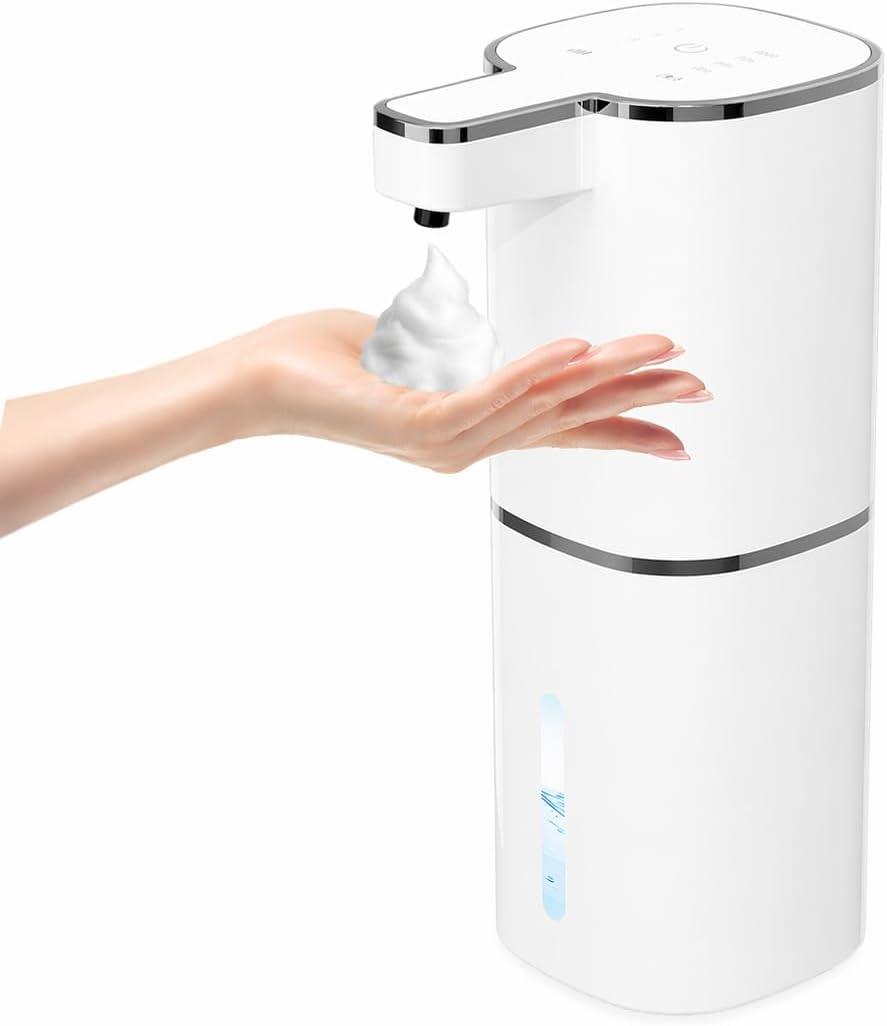 Automatic Foaming Soap Dispenser, Touchless Hand Soap Dispenser, USB Rechargeable, 4 Adjustable Levels, 14.2 oz (420 ml) Large Capacity, for Bathroom, Kitchen & School (White, Foaming)