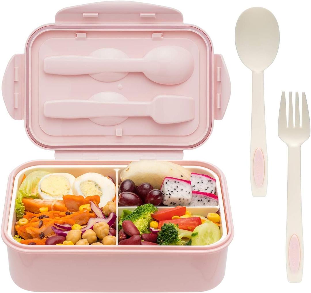 LOVINA Bento Boxes for Adults - 1100 ML Bento Lunch Box For Kids Childrens With Spoon & Fork - Durable for On-the-Go Meal, BPA-Free and Food-Safe Materials, Pink