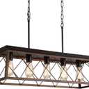 Q&S Farmhouse Rustic Chandelier Light Fixtures Bronze 5 Lights Linear Rectangular Chandelier Pendant Light Fixtures for Dining Room Kitchen Island Pool Bar Office Living Room Entryway UL Listed