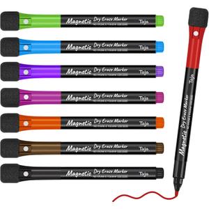 Taja Magnetic Dry Erase Whiteboard Markers, 8 Count Colorful Fine Tip Thin Dry Erase Markers with Eraser for Home Office School Supplies-Brilliant