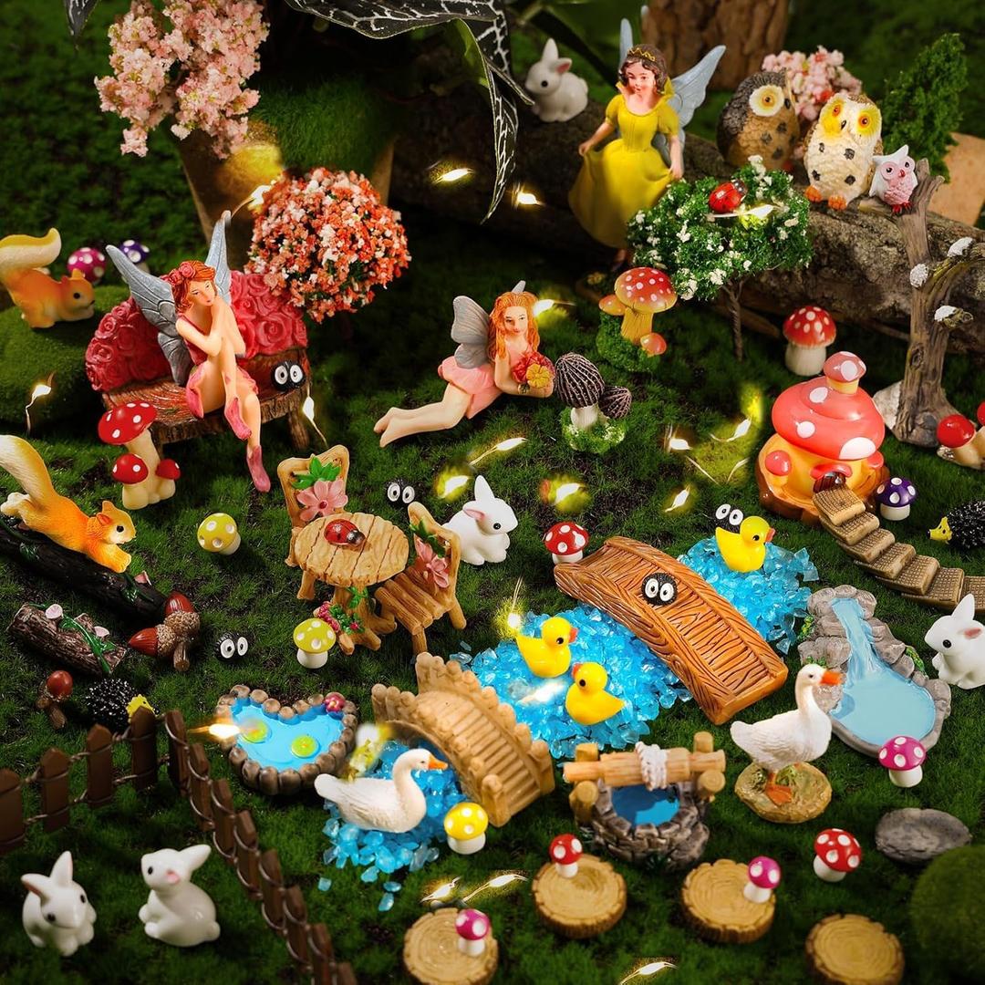 HIYZI 109 Pcs Fairy Garden Accessories Fairy Garden Kit Miniature Fairy Figurines Accessories Fairy Animals Decor Outdoor for DIY Dollhouse