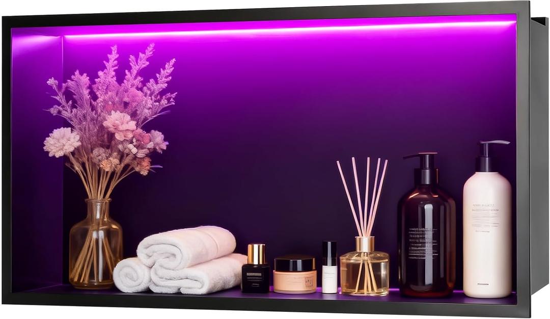 WICHEMI Shower Niche No Tile Needed RGB LED Recessed Wall Niche 24"X12"