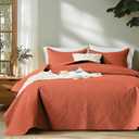 FLYMME King Size Quilt Bedding Set, Lightweight Burnt Orange Bedspreads,Vintage Olive Leaf Design,Ultra Soft Microfiber Bed Coverlet 3 Pieces for All-Season (1 Quilt, 2 Shams)